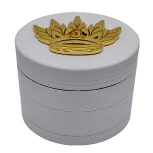 Grinder 4 parti Prestige | Bianco | 2 dimensioni | Alluminio | Copertura in silicone | Logo 3D Oro