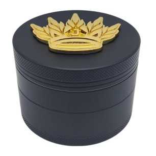 Grinder 4 Parties Prestige | Noir | 2 tailles | Aluminium | Couverture en silicone | Logo 3D Or