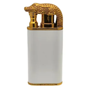Luxuriöses goldenes Feuerzeug Kroko | Weiß & Gold | Doppelflammenfackel