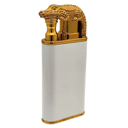 Encendedor dorado de lujo Croco | Blanco y dorado | Antorcha de doble llama