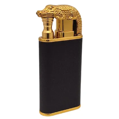 Luksusowa złota zapalniczka Croco | Czarny i złoty | Pochodnia z podwójnym płomieniem