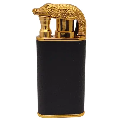 Briquet doré de luxe Croco | Noir et Or | Torche à double flamme