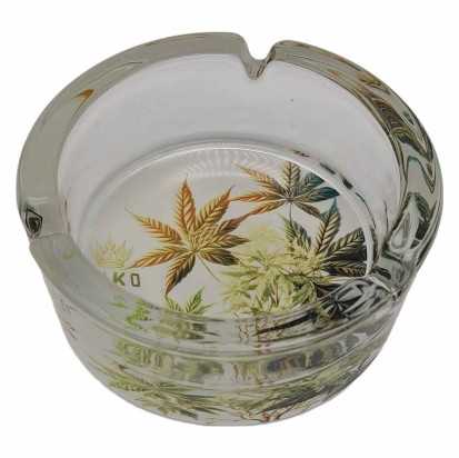 Cenicero Redondo Vidrio 10cm | Serie de arte cannábico | Diseño 2 | Planta de malezas 2