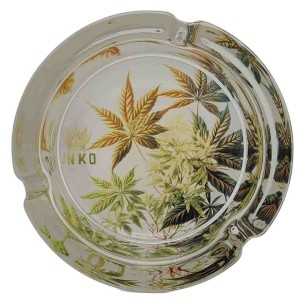 Cendrier Rond Verre 10cm | Série d'art sur le cannabis | Conception 2 | Plante de mauvaises herbes 2