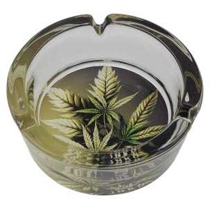 Cendrier Rond Verre 10cm | Série d'art sur le cannabis | Conception 4 | Plante de mauvaises herbes 4