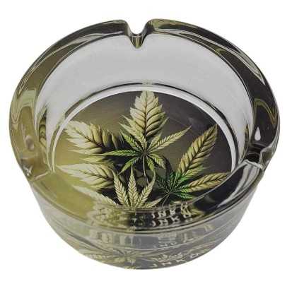 Cenicero Redondo Vidrio 10cm | Serie de arte cannábico | Diseño 4 | Planta de malezas 4