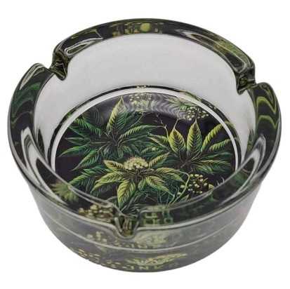 Posacenere Rotondo in Vetro 10 cm | Serie Arte sulla Cannabis | Disegno 5 | Pianta infestante 5