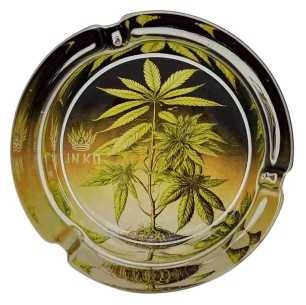 Cendrier Rond Verre 10cm | Série d'art sur le cannabis | Conception 6 | Plante de mauvaises herbes 6