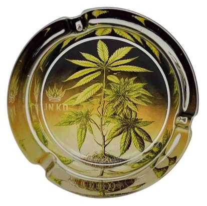 Cendrier Rond Verre 10cm | Série d'art sur le cannabis | Conception 6 | Plante de mauvaises herbes 6
