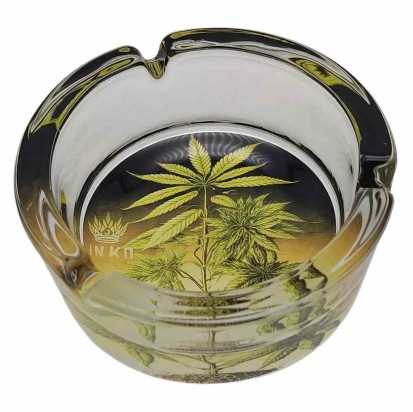 Cenicero Redondo Vidrio 10cm | Serie de arte cannábico | Diseño 6 | Planta de malezas 6