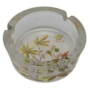 Cendrier Rond Verre 10cm | Série d'art sur le cannabis | Conception 1 | Plante de mauvaises herbes 1