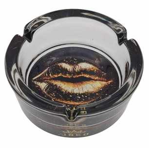 Ashtray Round Glass 10cm | Luxury Art Series | Design 3 | Golden Lips