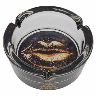 Aschenbecher Rund Glas 10cm | Luxus-Kunstserie | Entwurf 3 | Goldene Lippen