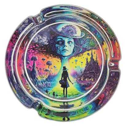 Popelník kulatý skleněný 10cm | Psychedelický seriál | Design 2 | Říše divů 2