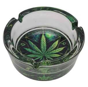 Ashtray Round Glass 10cm | Psychedelic Series | Design 5 | Cannabis Leaf 1