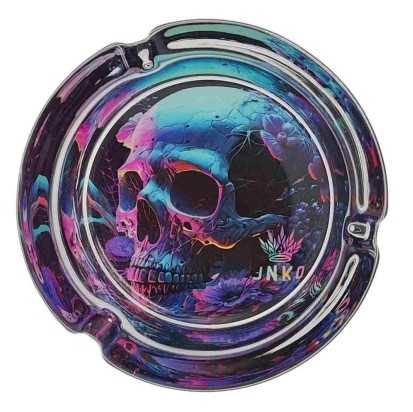 Popelník kulatý skleněný 10cm | Psychedelický seriál | Design 10 | Lebka 1