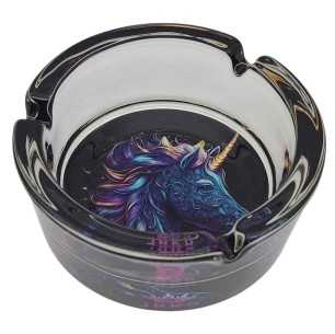 Aschenbecher Rund Glas 10cm | Savage Animals-Serie | Entwurf 1 | Einhorn