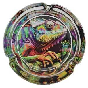 Aschenbecher Rund Glas 10cm | Savage Animals-Serie | Entwurf 3 | Chamäleon