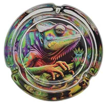 Cendrier Rond Verre 10cm | Série Animaux sauvages | Conception 3 | Caméléon