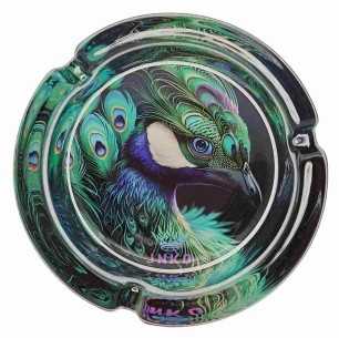 Aschenbecher Rund Glas 10cm | Savage Animals-Serie | Entwurf 10 | Pfau