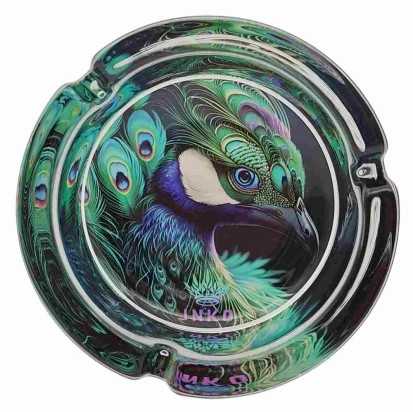 Aschenbecher Rund Glas 10cm | Savage Animals-Serie | Entwurf 10 | Pfau