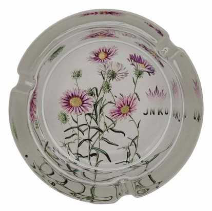 Cenicero Redondo Vidrio 10cm | Serie de flores botánicas | Diseño 2 | Margaritas moradas