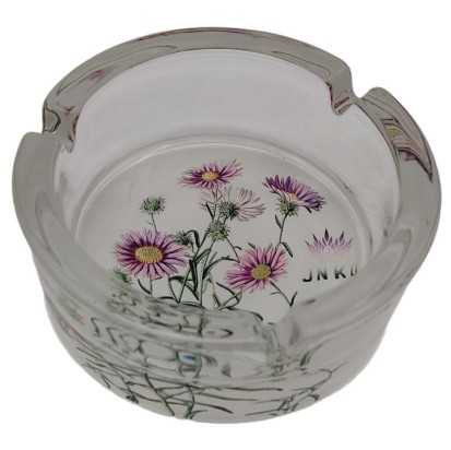 Cenicero Redondo Vidrio 10cm | Serie de flores botánicas | Diseño 2 | Margaritas moradas