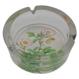 Cenicero Redondo Vidrio 10cm | Serie de flores botánicas | Diseño 4 | Escaramujos