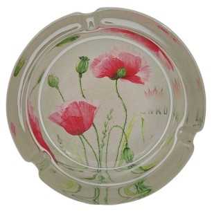 Cenicero Redondo Vidrio 10cm | Serie de flores botánicas | Diseño 6 | Amapola
