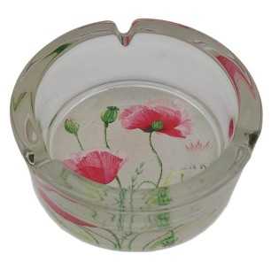 Cenicero Redondo Vidrio 10cm | Serie de flores botánicas | Diseño 6 | Amapola