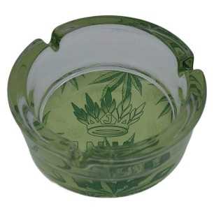 Cenicero Redondo Vidrio 10cm | Serie Marihuana | Diseño 1 | Hojas de hierba 1