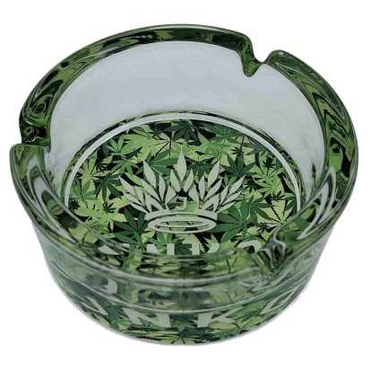 Cenicero Redondo Vidrio 10cm | Serie Marihuana | Diseño 3 | Hojas de hierba 3