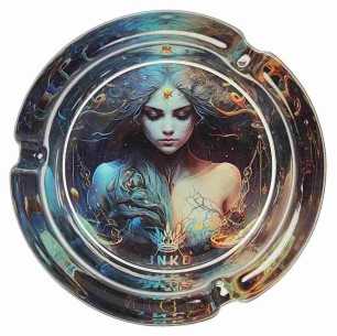 Cendrier Rond Verre 10cm | Série Signes du Zodiaque | Conception 7 | Balance