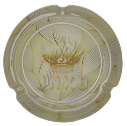 Aschenbecher Rund Glas 10cm | Abstrakte Kunstserie | Entwurf 1 | Gold- und weiße Wellen