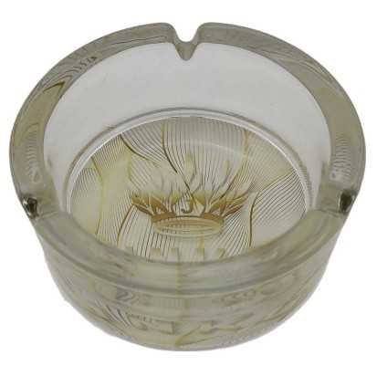 Aschenbecher Rund Glas 10cm | Abstrakte Kunstserie | Entwurf 1 | Gold- und weiße Wellen
