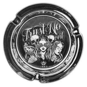 Ashtray Round Glass 10cm | Chicano Tattoo Art Series | Design 3 | See, Hear & Speak No Evil