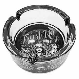 Aschenbecher Rund Glas 10cm | Chicano Tattoo-Kunstserie | Entwurf 3 | Sehen, hören und sprechen Sie nichts Böses