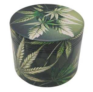 Grinder 4 parties XL | Aluminium | 55 mm | Série d'art sur le cannabis | Conception 4 | Plante de mauvaises herbes 4
