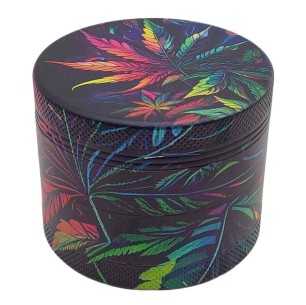 Grinder 4 parties XL | Aluminium | 55 mm | Série psychédélique | Conception 7 | Feuille de cannabis 3