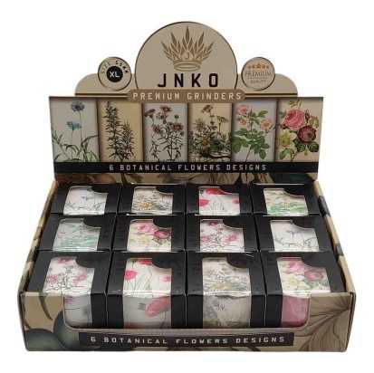 Display Grinder 4 Pezzi XL | Alluminio | 55 mm | Serie di fiori botanici | Disegno 1-6 | 12 pezzi/espositore