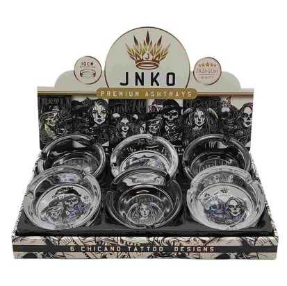 Display Ashtrays Round Glass 10cm | Chicano Tattoo Art Series | Design 1-6 | 6pcs/Display