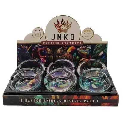 Display Ashtrays Round Glass 10cm | Savage Animals Series 1 | Design 1-6 | 6pcs/Display